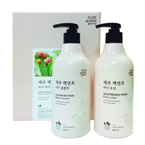 FLOR DE MAN JEJU PRICKLY PEAR BODY CARE 2PCS SET - Body Cleanser 500ml, Body Lotion 500ml